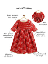 Load image into Gallery viewer, Campana Girls Madhuri Long Cotton Kurta - Blockprint - Maroon &amp; Pink
