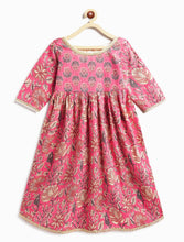 Load image into Gallery viewer, Campana Girls Madhuri Long Cotton Kurta - Blockprint - Cloudy Pink
