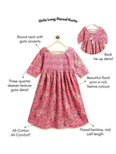 Load image into Gallery viewer, Campana Girls Madhuri Long Cotton Kurta - Blockprint - Cloudy Pink
