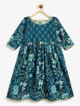 Load image into Gallery viewer, Campana Girls Madhuri Pure Cotton Floral Printed Long Kurta - Navy &amp; Green
