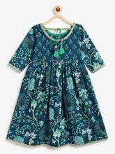 Load image into Gallery viewer, Campana Girls Madhuri Pure Cotton Floral Printed Long Kurta - Navy &amp; Green
