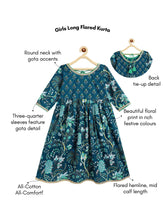 Load image into Gallery viewer, Campana Girls Madhuri Pure Cotton Floral Printed Long Kurta - Navy &amp; Green
