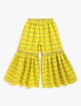 Load image into Gallery viewer, Campana Girls Uma Flared Kurta Sharara Set - Flowers &amp; Stripes - Lime Green &amp; Pink
