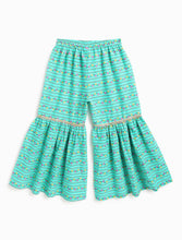 Load image into Gallery viewer, Campana Girls Uma Flared Kurta Sharara Set - Flowers &amp; Stripes - Turquoise &amp; Pink
