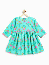 Load image into Gallery viewer, Campana Girls Uma Flared Kurta Sharara Set - Flowers &amp; Stripes - Turquoise &amp; Pink
