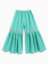 Load image into Gallery viewer, Campana Girls Uma Flared Kurta Sharara Set - Flowers &amp; Stripes - Turquoise &amp; Pink
