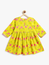 Load image into Gallery viewer, Campana Girls Uma Pure Cotton Floral Printed Kurta Sharara With Dupatta Set - Lime Green &amp; Pink
