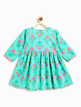 Load image into Gallery viewer, Campana Girls Uma Pure Cotton Floral Printed Kurta Sharara With Dupatta Set - Turquoise &amp; Pink
