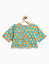 Load image into Gallery viewer, Campana Girls Diya Lehenga Set - Floral Print - Blue &amp; Orange
