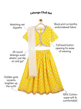 Load image into Gallery viewer, Campana Girls Diya Floral and Kanthawork Lehenga Set - Yellow &amp; White
