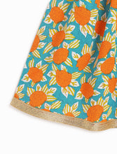 Load image into Gallery viewer, Campana Girls Diya Pure Cotton Floral Printed Lehenga Set - Blue &amp; Orange
