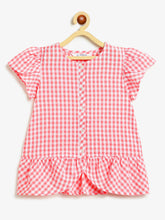Load image into Gallery viewer, Campana Girls Tulip Pure Cotton Checked Peplum Top - Red &amp; White
