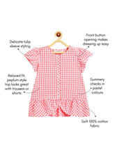 Load image into Gallery viewer, Campana Girls Tulip Pure Cotton Checked Peplum Top - Red &amp; White
