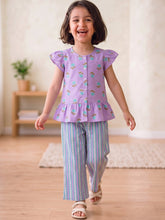 Load image into Gallery viewer, Campana Girls Tara Pure Cotton Tunic &amp; Palazzo Floral Printed Set - Purple &amp; Blue
