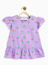 Load image into Gallery viewer, Campana Girls Tara Pure Cotton Tunic &amp; Palazzo Floral Printed Set - Purple &amp; Blue
