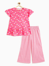 Load image into Gallery viewer, Campana Girls Tara Pure Cotton Tunic &amp; Palazzo Floral Printed Set - Pink &amp; White
