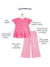 Load image into Gallery viewer, Campana Girls Tara Pure Cotton Tunic &amp; Palazzo Floral Printed Set - Pink &amp; White
