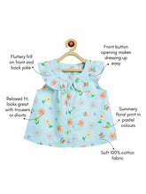 Load image into Gallery viewer, Campana Girls Nina Pure Cotton Frilled Yoke Printed Top - Light Blue
