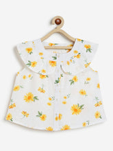 Load image into Gallery viewer, Campana Girls Nina Pure Cotton Frilled Yoke Printed Top - White &amp; Yellow
