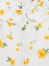 Load image into Gallery viewer, Campana Girls Nina Pure Cotton Frilled Yoke Printed Top - White &amp; Yellow
