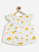 Load image into Gallery viewer, Campana Girls Nina Pure Cotton Frilled Yoke Printed Top - White &amp; Yellow
