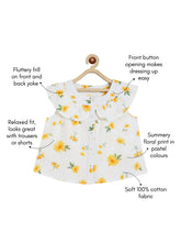 Load image into Gallery viewer, Campana Girls Nina Pure Cotton Frilled Yoke Printed Top - White &amp; Yellow
