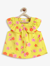 Load image into Gallery viewer, Campana Girls Nina Pure Cotton Frilled Yoke Printed Top - Yellow
