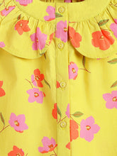 Load image into Gallery viewer, Campana Girls Nina Pure Cotton Frilled Yoke Printed Top - Yellow
