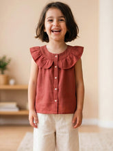 Load image into Gallery viewer, Campana Girls Nina Pure Cotton Frilled Yoke Top - Rust
