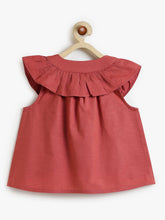 Load image into Gallery viewer, Campana Girls Nina Pure Cotton Frilled Yoke Top - Rust
