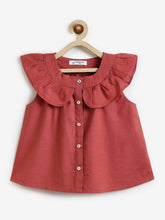 Load image into Gallery viewer, Campana Girls Nina Pure Cotton Frilled Yoke Top - Rust
