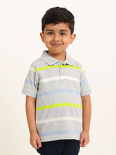 Load image into Gallery viewer, Campana Boys Pablo Short Sleeves Polo T-Shirt - Broad Breton Stripes - Grey &amp; Multicolour
