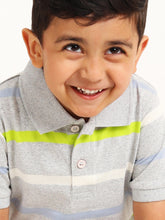 Load image into Gallery viewer, Campana Boys Pablo Short Sleeves Polo T-Shirt - Broad Breton Stripes - Grey &amp; Multicolour

