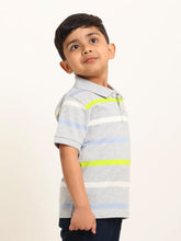 Load image into Gallery viewer, Campana Boys Pablo Short Sleeves Polo T-Shirt - Broad Breton Stripes - Grey &amp; Multicolour
