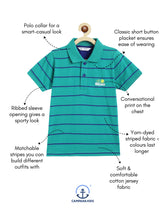 Load image into Gallery viewer, Campana Boys Pablo Half Sleeves Striped Polo T-Shirt - Green &amp; Blue
