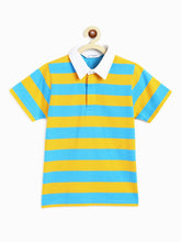 Load image into Gallery viewer, Campana Boys Pablo Half Sleeves Rugby Stripes Polo T-Shirt - Yellow &amp; Turquoise
