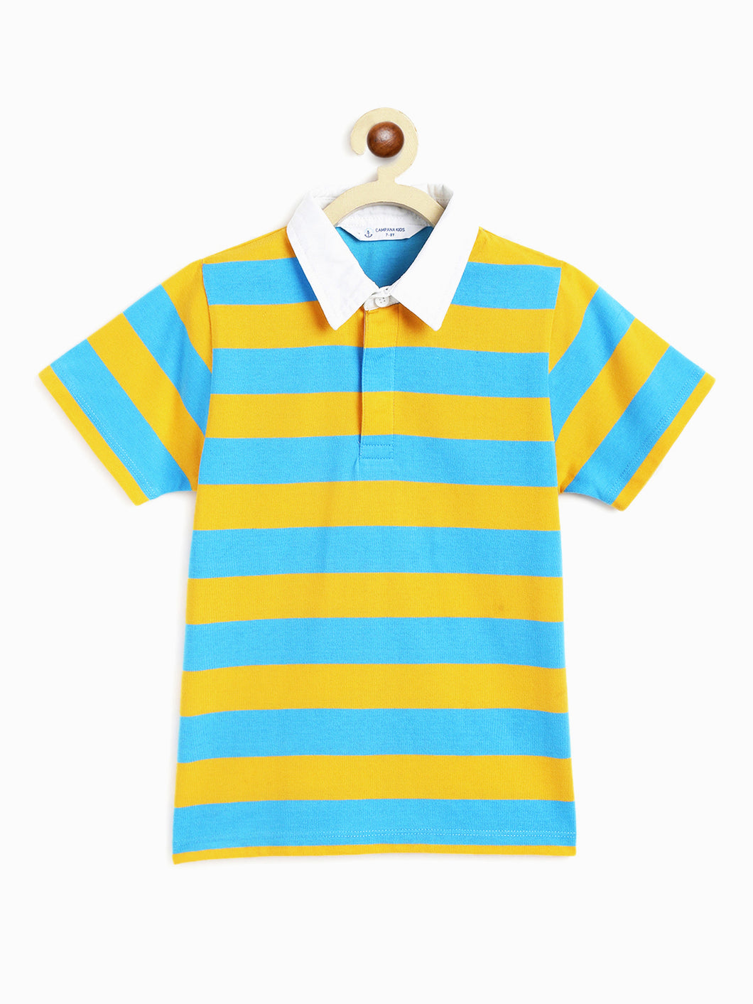 Campana Boys Pablo Half Sleeves Rugby Stripes Polo T-Shirt - Yellow & Turquoise