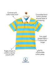 Load image into Gallery viewer, Campana Boys Pablo Half Sleeves Rugby Stripes Polo T-Shirt - Yellow &amp; Turquoise
