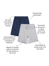 Load image into Gallery viewer, Campana Boys Larry Pack of Two Cotton Terry Shorts - Denim Melange &amp; Grey Melange
