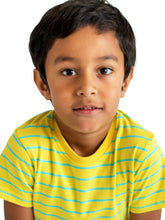 Load image into Gallery viewer, Campana Boys Kobe Striped Round Neck T-Shirt - Canary Yellow &amp; Turquoise
