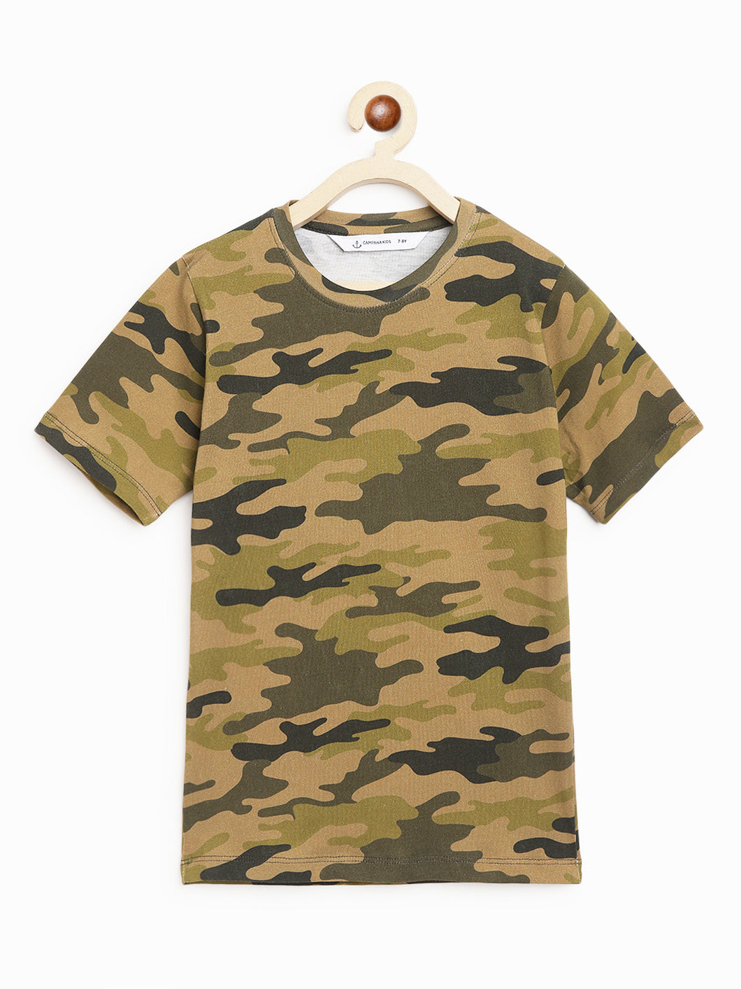 Campana Boys Kobe Round Neck T-Shirt - Camouflage Print - Olive