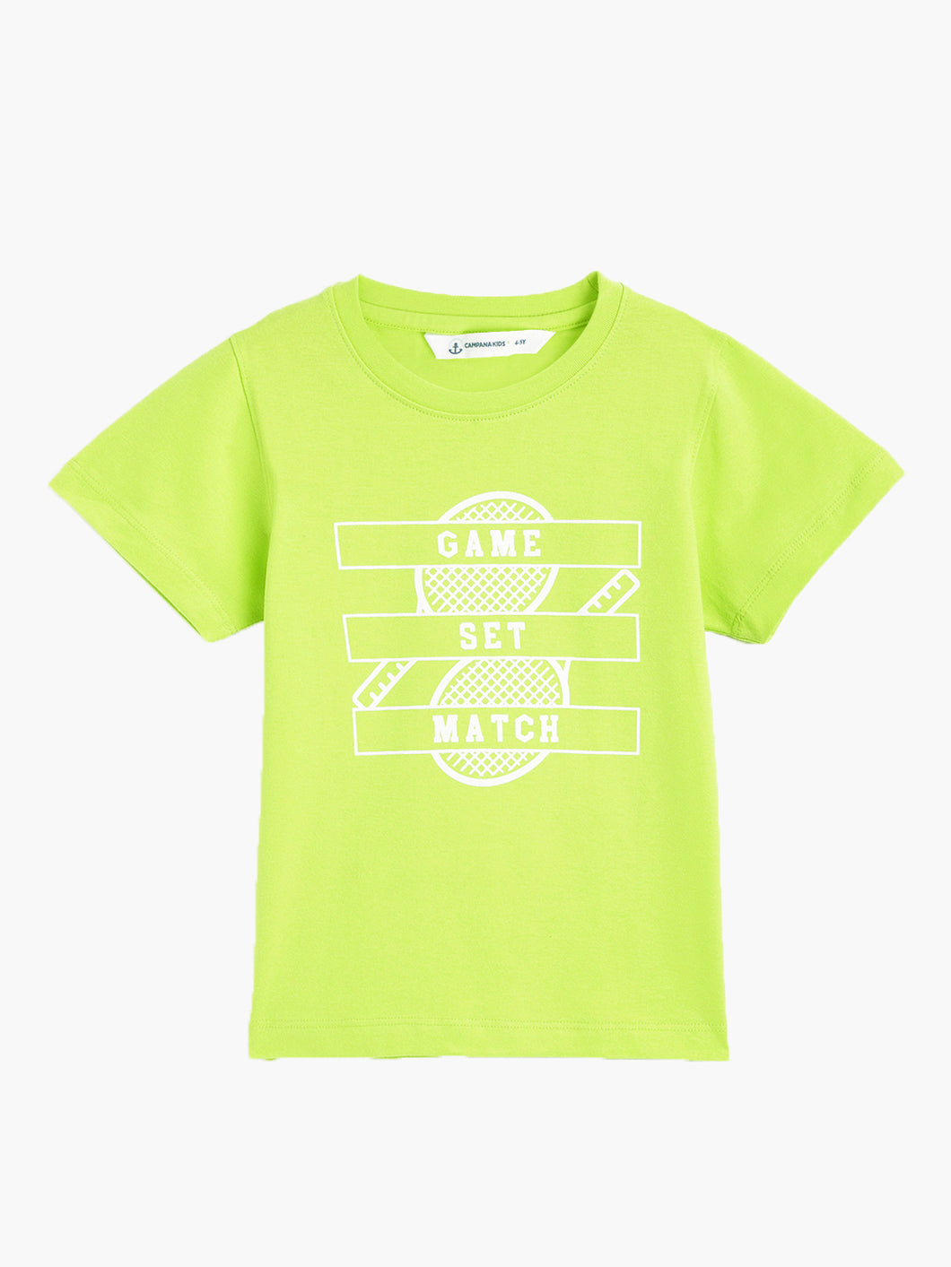 Campana Boys Daniel Half Sleeves T-shirt - Tennis Print - Lime Green