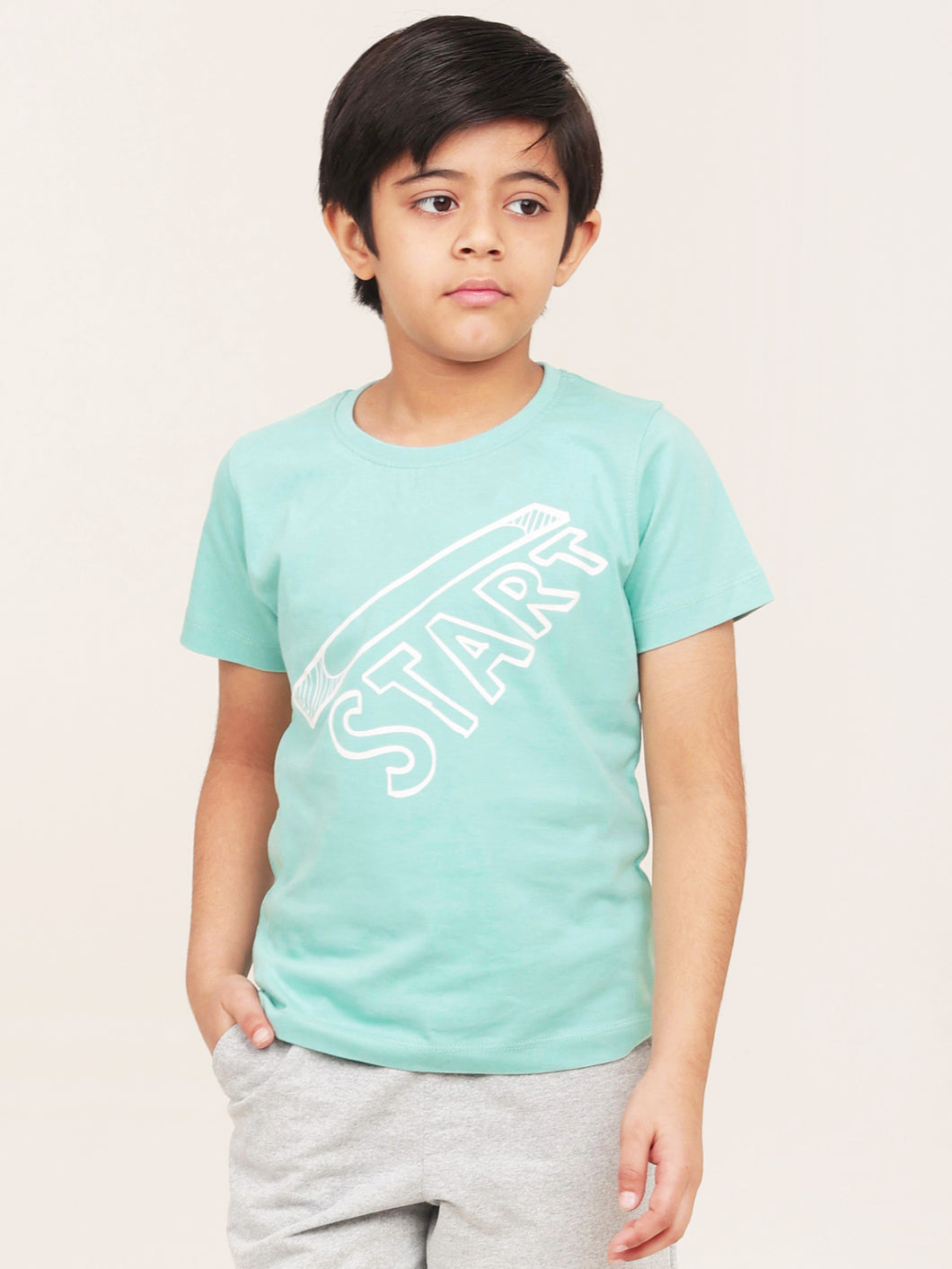 Campana Boys Daniel Half Sleeves T-shirt - Start Print - Chambray Blue