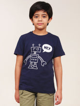 Load image into Gallery viewer, Campana Boys Daniel Half Sleeves Robot Printed Cotton T-Shirt - Navy Blue
