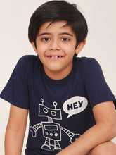 Load image into Gallery viewer, Campana Boys Daniel Half Sleeves Robot Printed Cotton T-Shirt - Navy Blue
