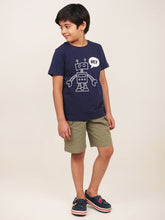 Load image into Gallery viewer, Campana Boys Daniel Half Sleeves Robot Printed Cotton T-Shirt - Navy Blue
