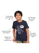 Load image into Gallery viewer, Campana Boys Daniel Half Sleeves Robot Printed Cotton T-Shirt - Navy Blue
