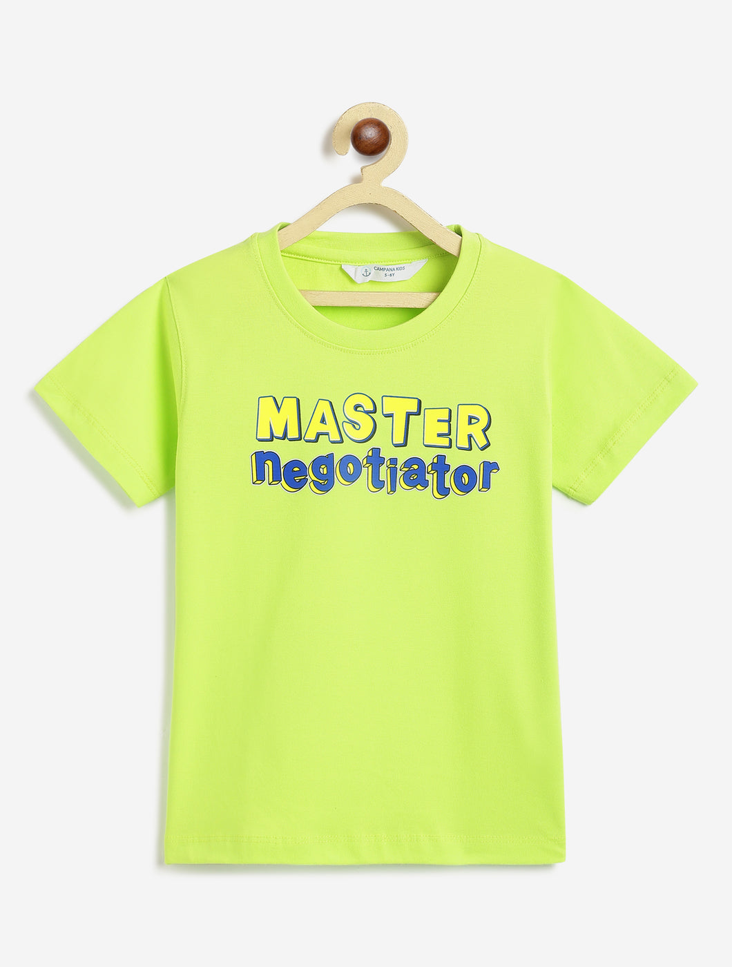 Campana Boys Daniel Half Sleeves Typography Printed Cotton T-Shirt - Lime Green