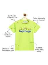 Load image into Gallery viewer, Campana Boys Daniel Half Sleeves Typography Printed Cotton T-Shirt - Lime Green

