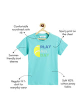 Load image into Gallery viewer, Campana Boys Daniel Half Sleeves Tennis Theme Printed Cotton T-Shirt - Turquoise Blue
